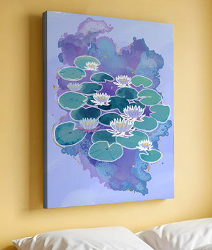 Serene aquatic scene with water lilies on abstract colorful background