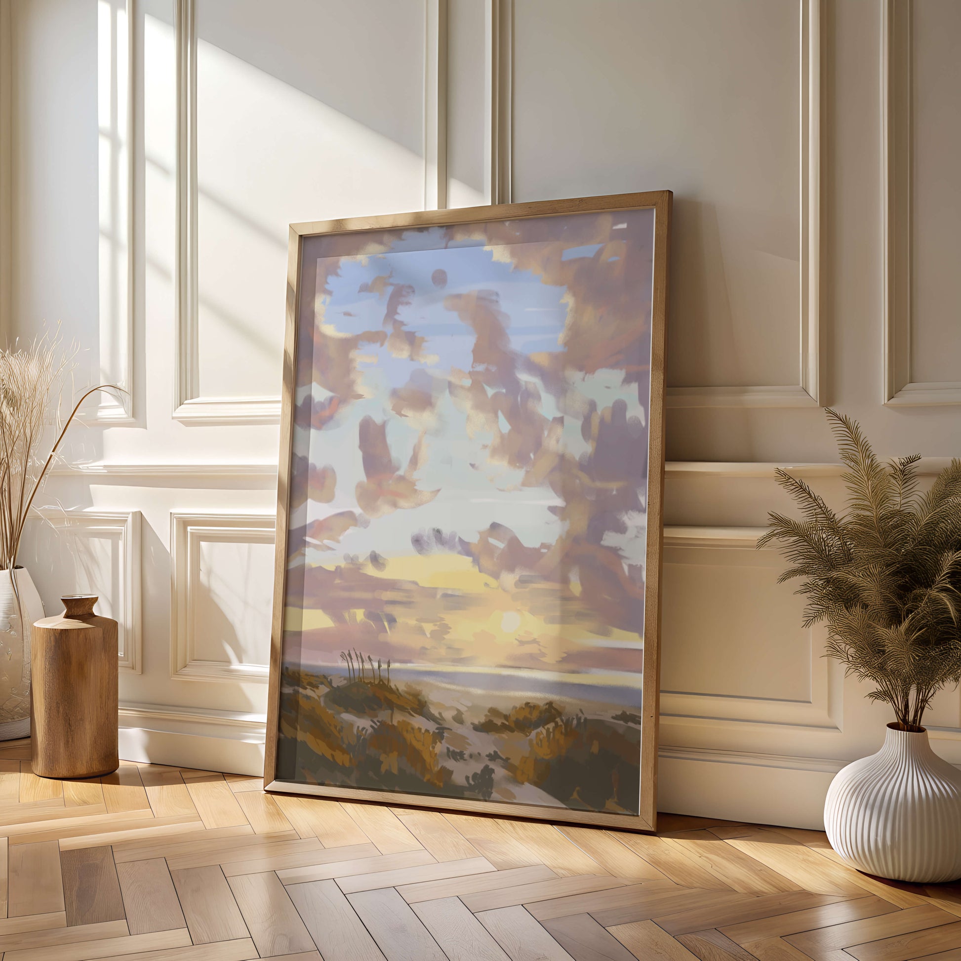 Serene landscape with morning sky and open fields