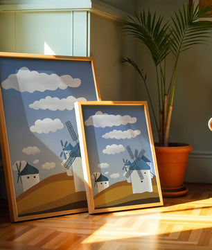 Scenic Windmills on a Sunny Day with Blue Skies and Clouds