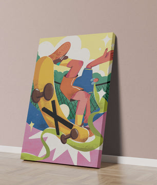 Ilustración abstracta colorida con un skater en movimiento dinámico