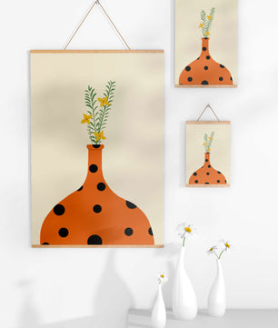 Colorful Polka Dot Vase with Yellow Flowers and Green Leaves - Mi tienda