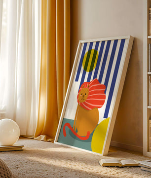 Colorful abstract lion illustration with vibrant stripes