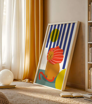 Colorful abstract lion illustration with vibrant stripes