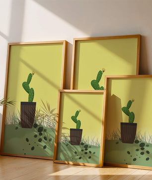 Illustration of a potted cactus with flower on soft background
