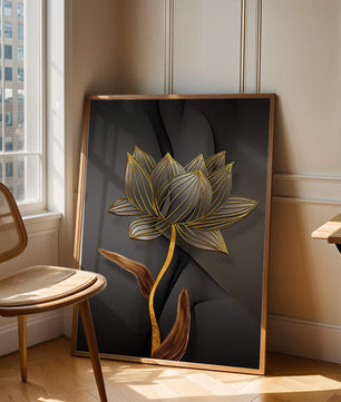 Golden Lotus Flower On Abstract Grey Background - Mi tienda