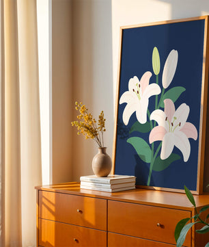 Elegante Lilien auf dunklem Blau