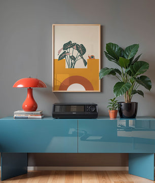 Abstract Botanical Art with Snail and Geometric Shapes - Mi tienda