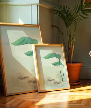 Minimalistic Art of Green Leaves on Abstract Background