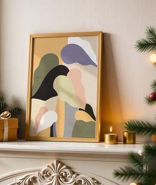 Abstract organic shapes in pastel colors with textured background