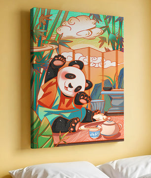 Cheerful Panda Having Tea in a Bamboo Garden - Mi tienda