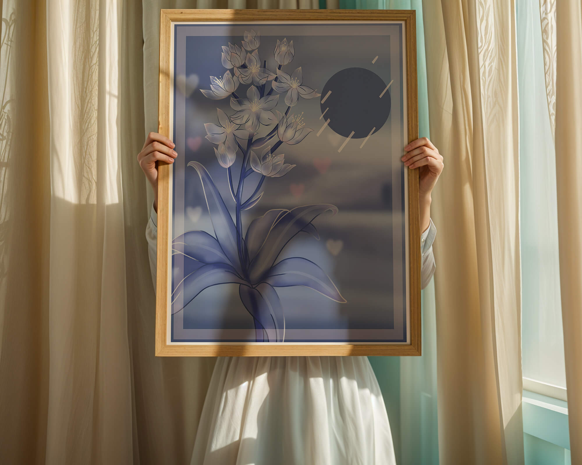 Delicate blue floral illustration with stylish geometric elements