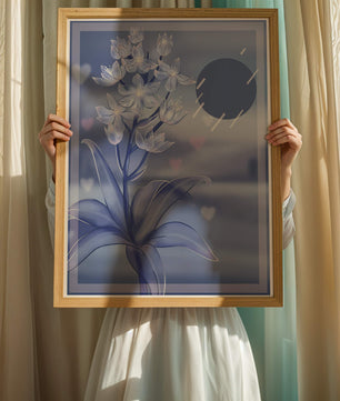 Delicate blue floral illustration with stylish geometric elements