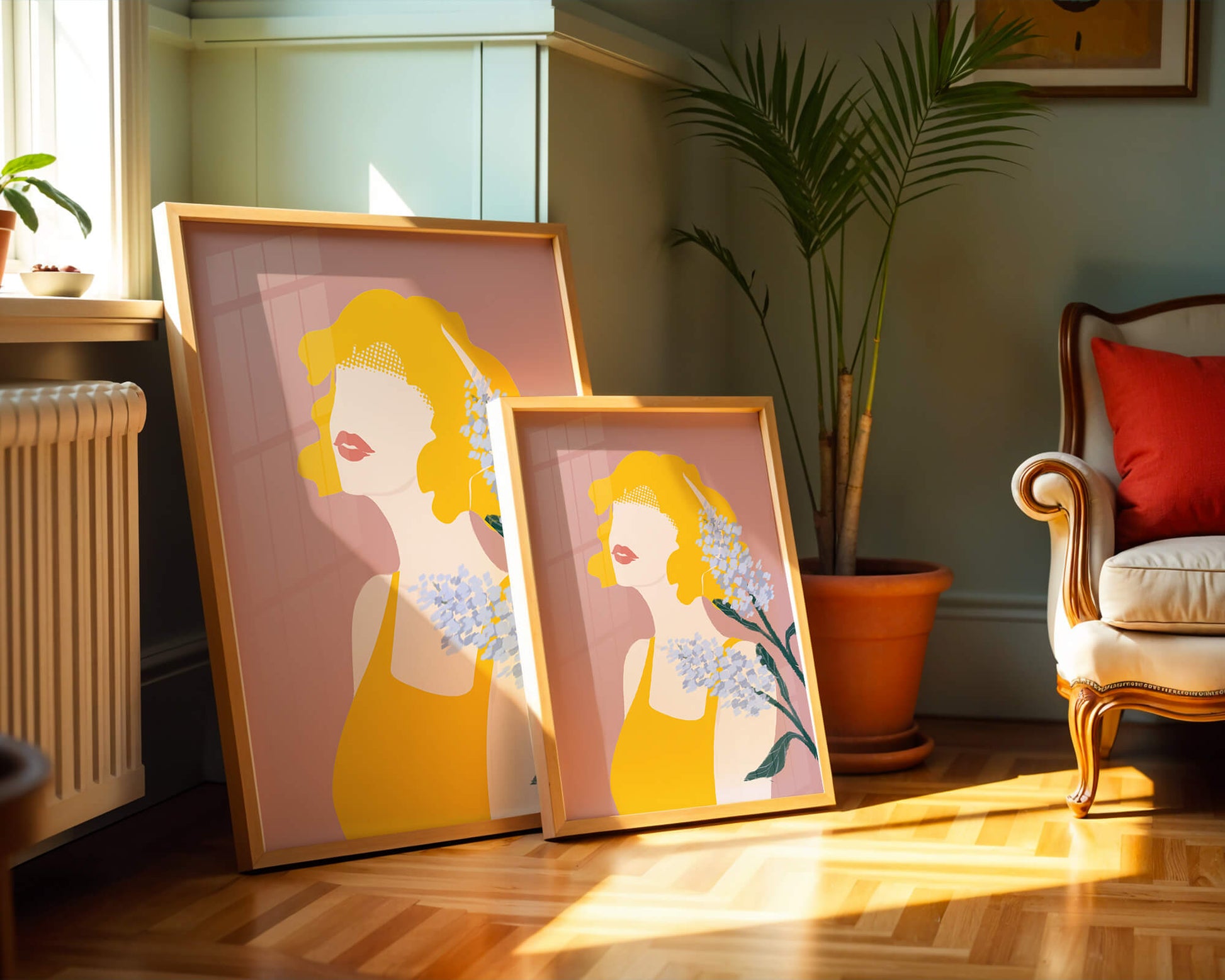 Abstract Portrait with Yellow and Lavender Accents