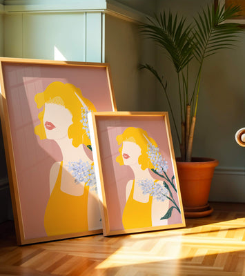 Abstract Portrait with Yellow and Lavender Accents