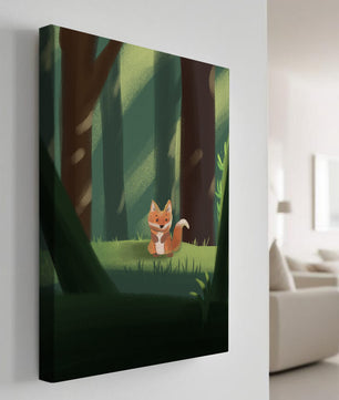 Charmante Illustration eines niedlichen Fuchses in einer ruhigen Waldlandschaft