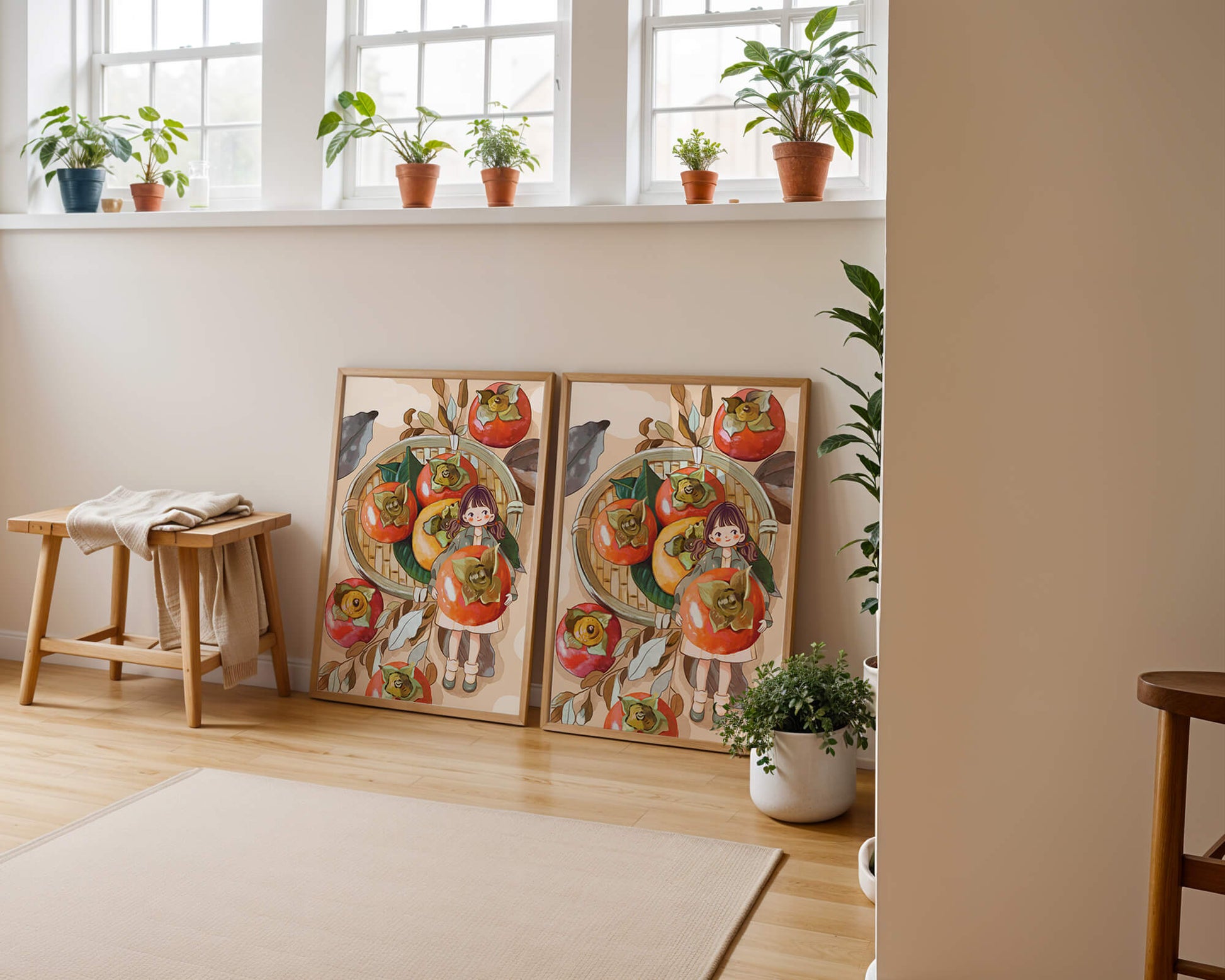 Joven sosteniendo un dátil en una escena de cosecha caprichosa