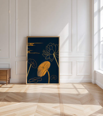 Golden Lotus Flowers in Abstract Night Sky