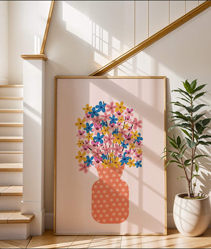 Colorful flower bouquet in a star-patterned vase