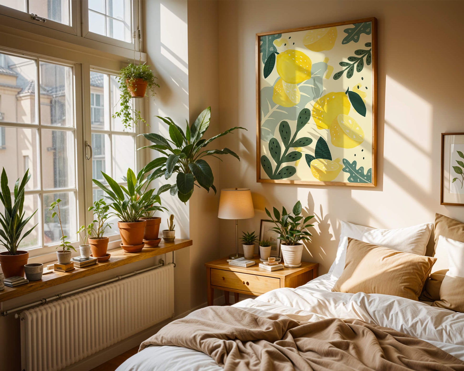 Vibrant lemon and leaf pattern design for home decor