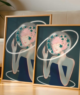 Portrait fantastique onirique avec une silhouette éthérée aux cheveux roses