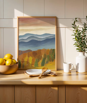 Autumn Mountain Landscape with Vibrant Trees and Colorful Sky