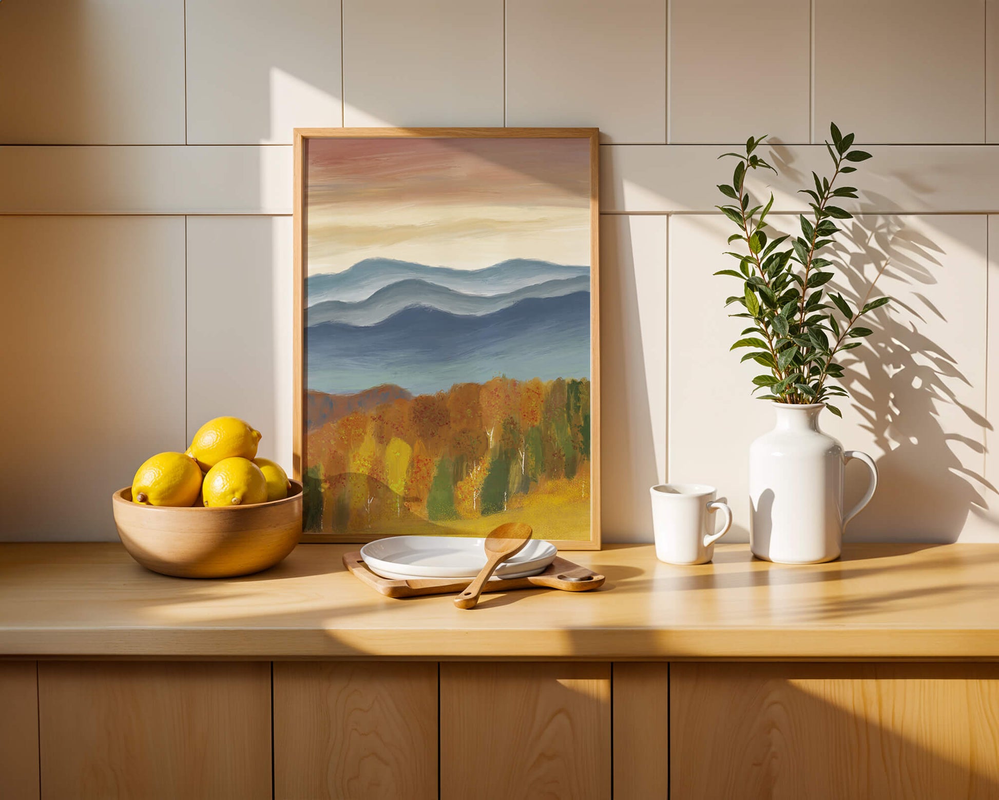 Autumn Mountain Landscape with Vibrant Trees and Colorful Sky
