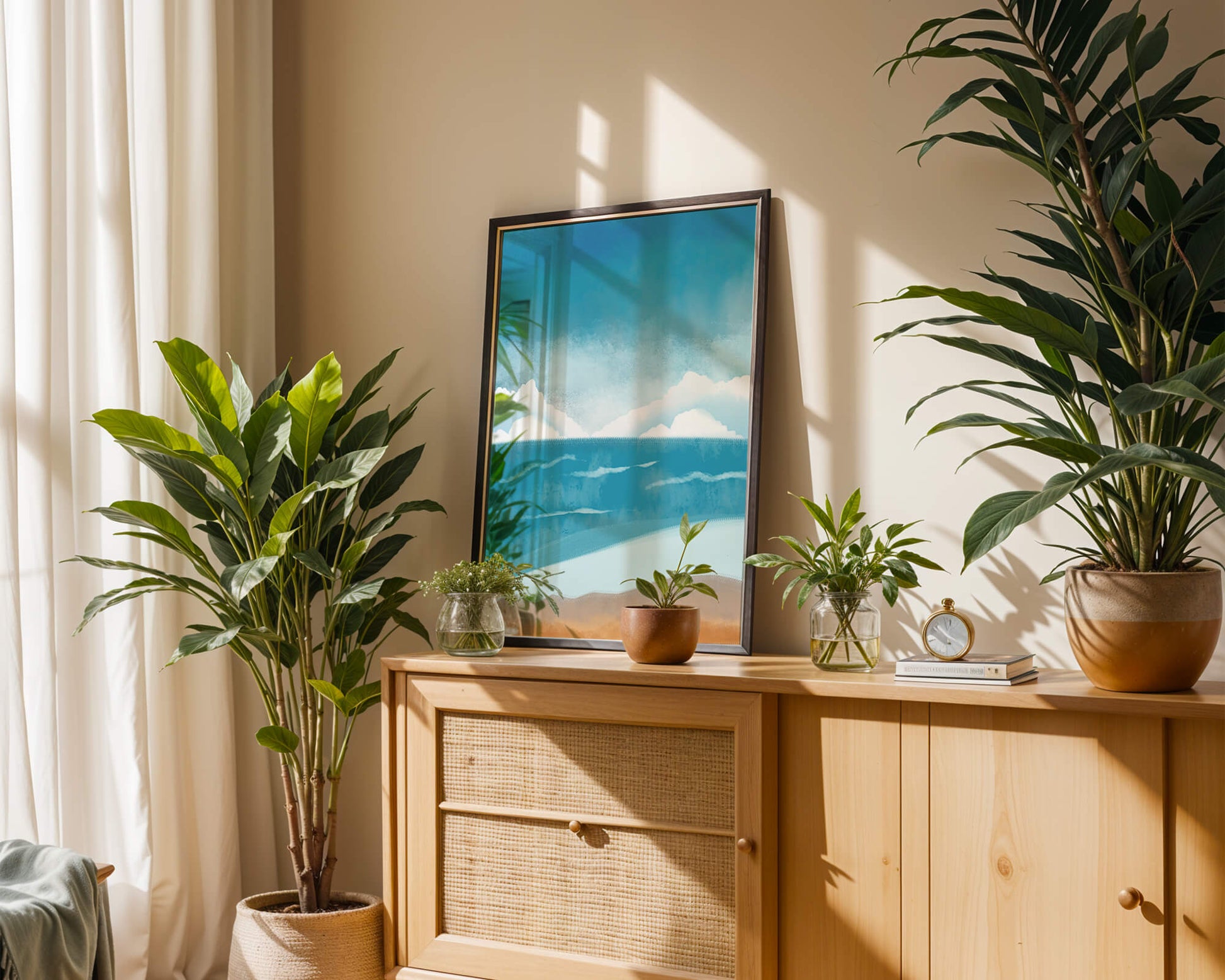 Calming Ocean Shoreline with Blue Sky and Gentle Waves
