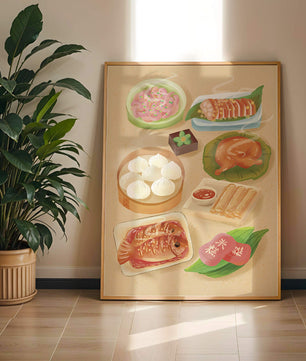 Colorful Representation of Asian Cuisine with Various Dishes
