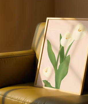 Elegant white tulips illustration on pastel background