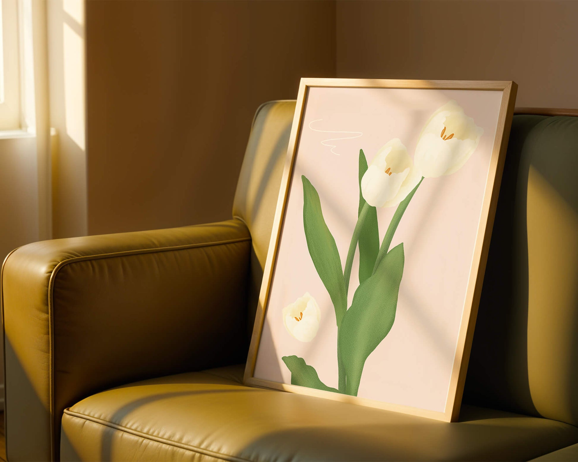 Elegant white tulips illustration on pastel background