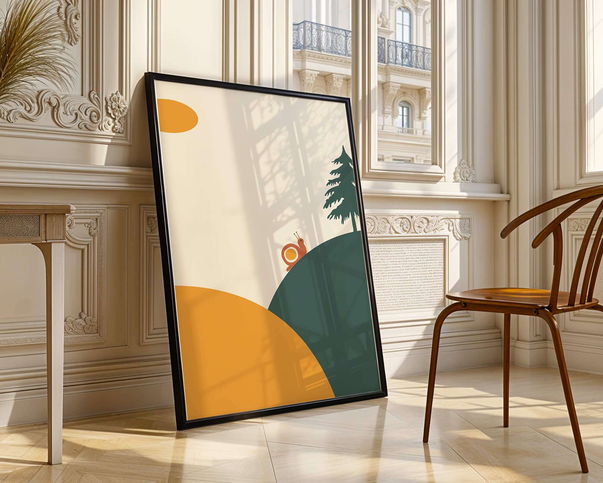 A Snail Climbing a Hill in Minimalist Nature Art - Mi tienda