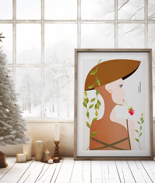 Elegant Abstract Portrait of a Woman with Floral Elements and a Large Hat - Mi tienda