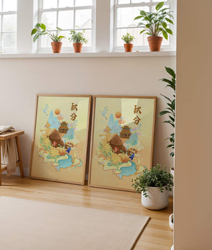 Charming autumn scene with traditional elements and nature motifs