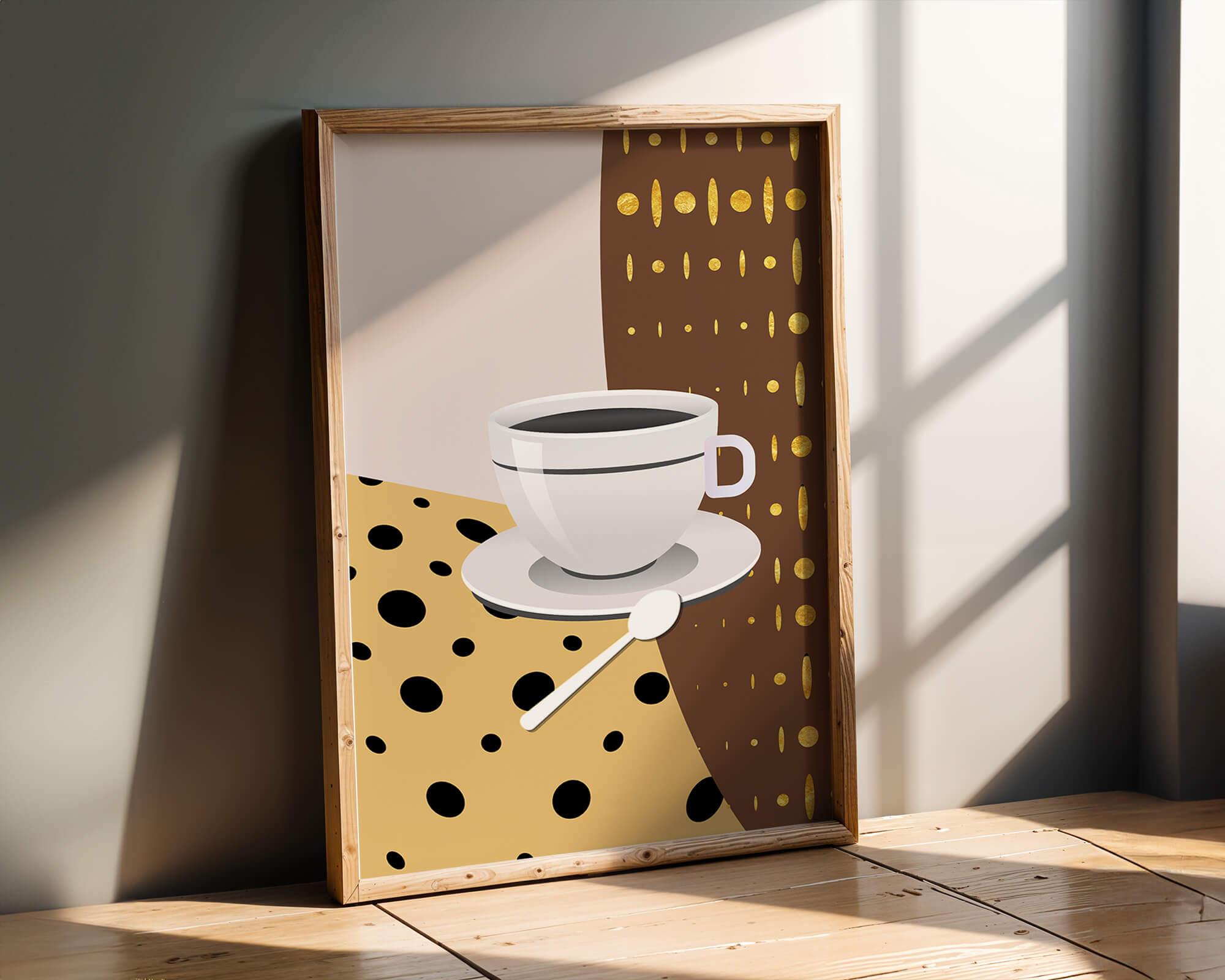 Contemporary Coffee Art with Geometric Patterns and Gold Accents - Mi tienda
