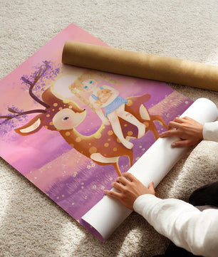 Whimsical Evening in the Enchanted Forest with Girl and Deer - Mi tienda