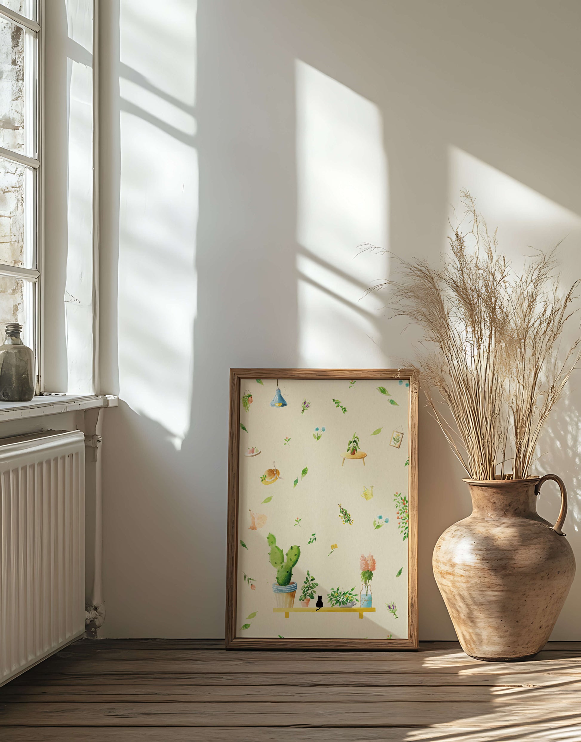 Illustration décorative avec des plantes et des éléments chaleureux
