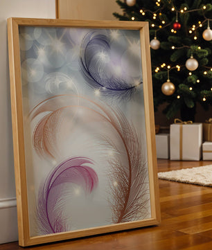 Elegant abstract feather design with sparkles and soft colors