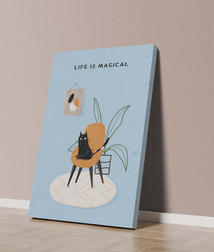 Charming Cat Relaxing on a Chair with Inspirational Quote and Art