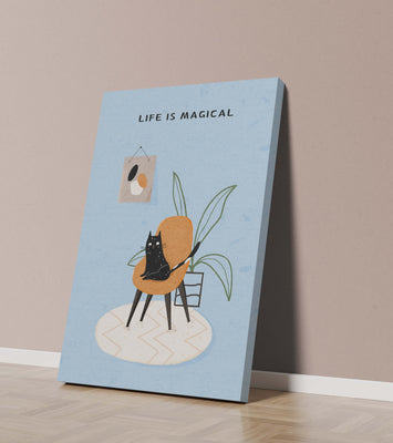 Charming Cat Relaxing on a Chair with Inspirational Quote and Art