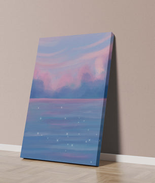 Verträumter Pastellhimmel, der sich in einer glitzernden Wasserlandschaft widerspiegelt 