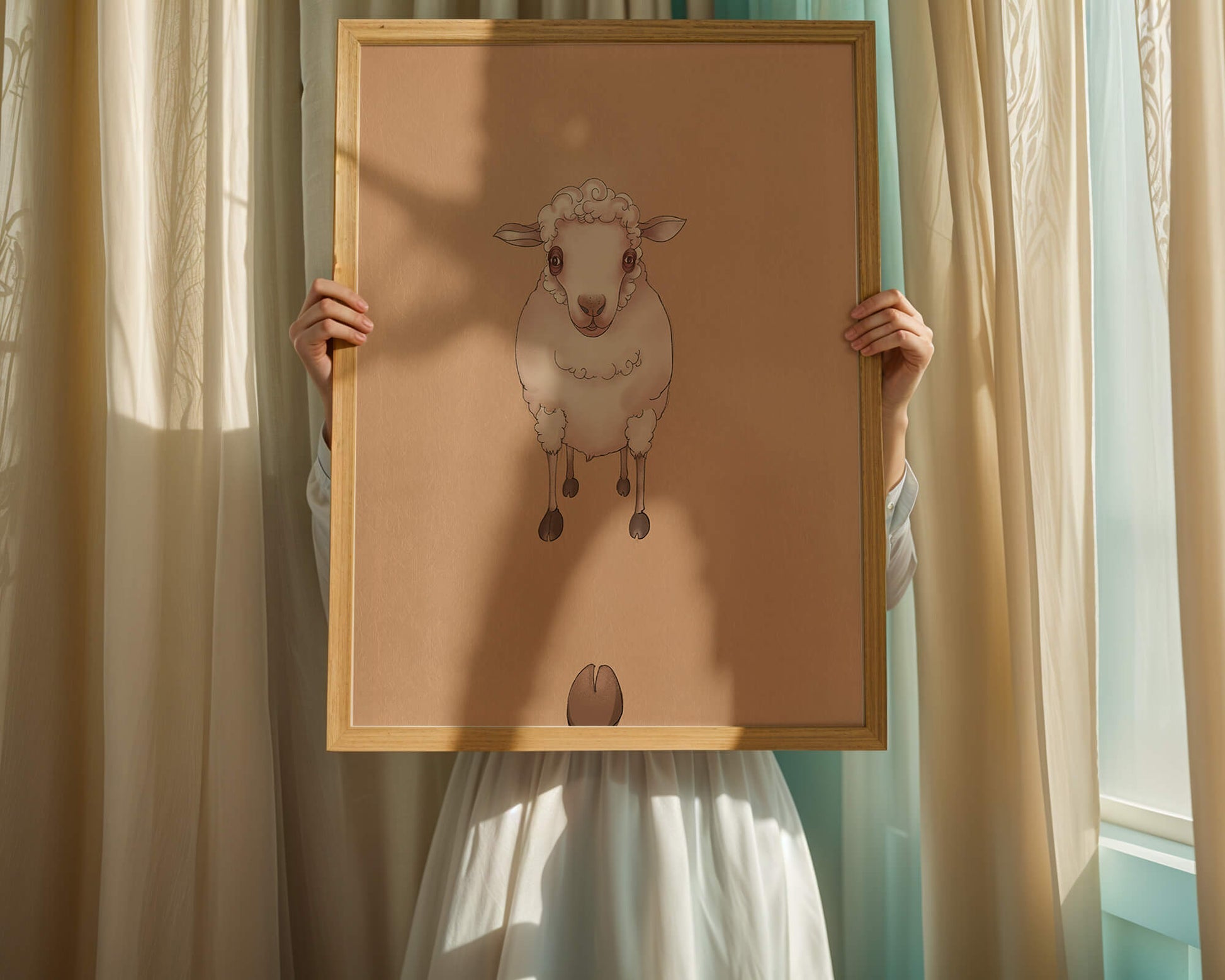 Ilustración de una oveja adorable sobre un fondo texturizado