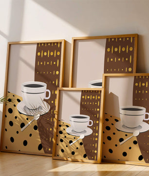 Contemporary Coffee Art with Geometric Patterns and Gold Accents - Mi tienda