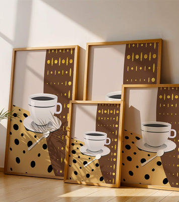 Contemporary Coffee Art with Geometric Patterns and Gold Accents