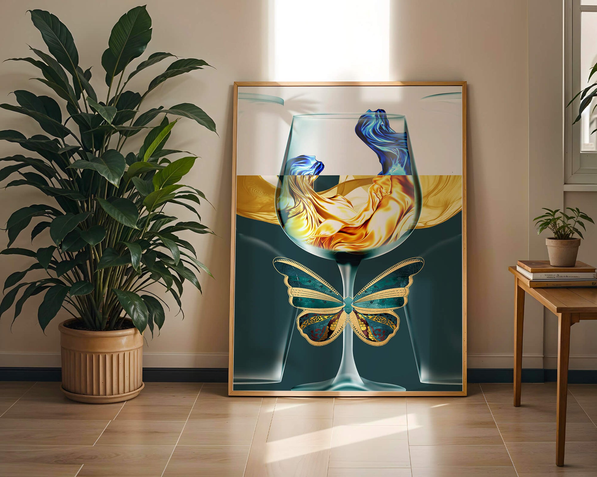 Cristallo con scultura di liquido e arte di farfalla