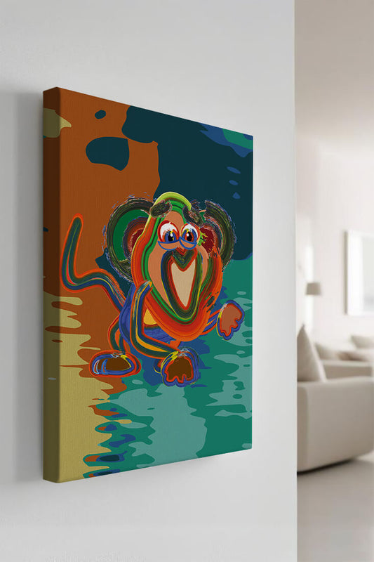 Colorful abstract monkey illustration with bold brush strokes