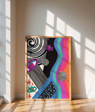 Colorful abstract art with geometric patterns and vibrant shapes