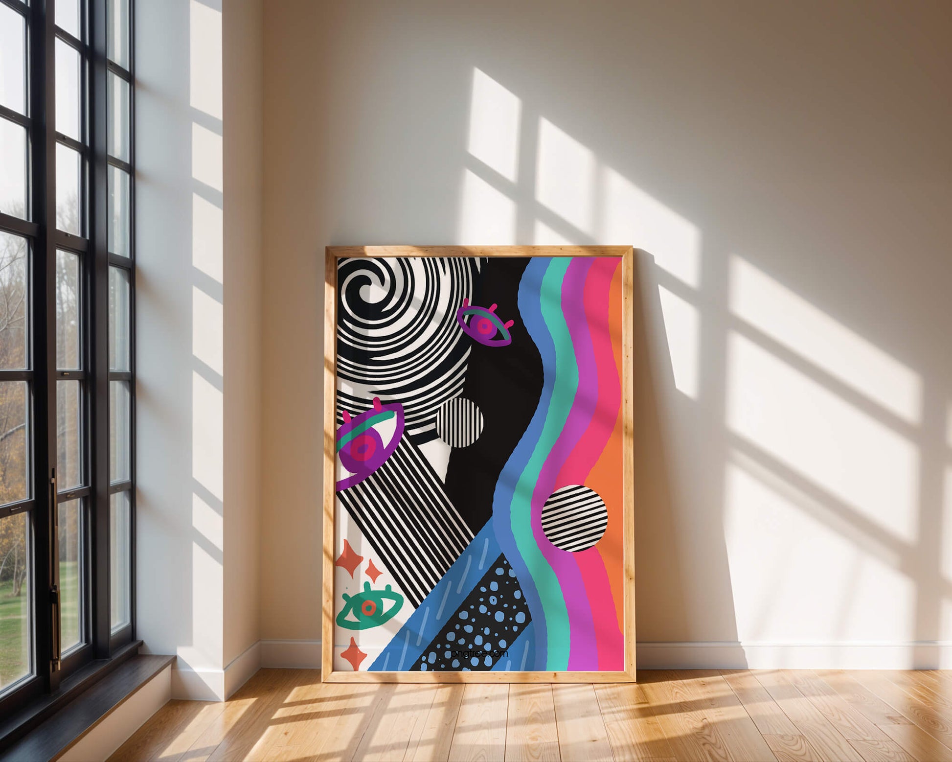 Colorful abstract art with geometric patterns and vibrant shapes