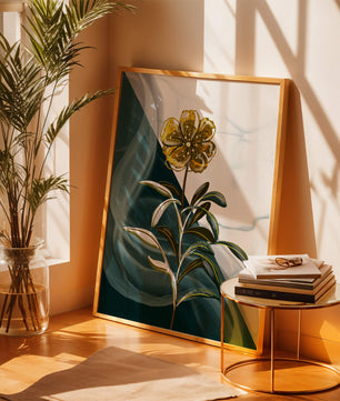 Elegant golden flower art with abstract background