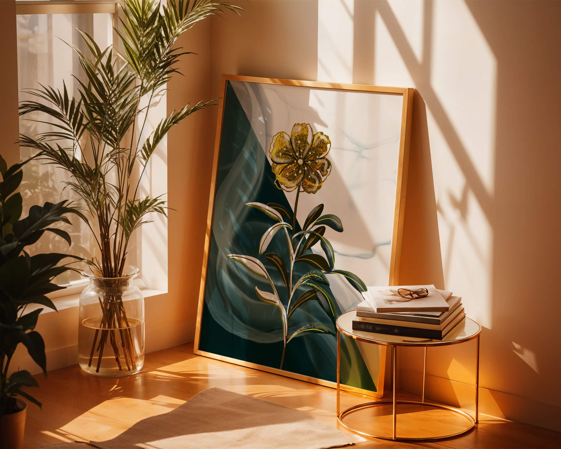 Elegant golden flower art with abstract background