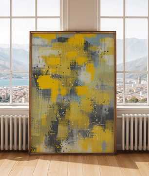 Abstract Yellow and Gray Geometric Art with Textured Patterns - Mi tienda